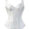 Corset blanc à bretelles et motifs floraux satinés (1) Corset blanc à bretelles et motifs floraux satinés