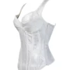 Corset blanc à bretelles et motifs floraux satinés (2) Corset blanc à bretelles et motifs floraux satinés
