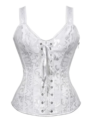 Corset blanc baroque à bretelles et laçage satiné (1) Corset blanc baroque à bretelles et laçage satiné