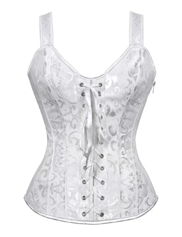 Corset blanc baroque à bretelles et laçage satiné (1) Corset blanc baroque à bretelles et laçage satiné