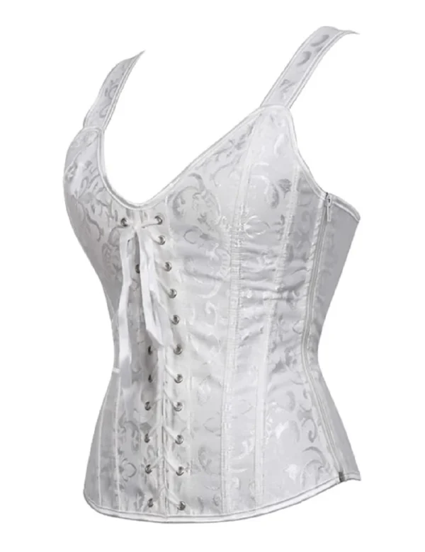 Corset blanc baroque à bretelles et laçage satiné (2) Corset blanc baroque à bretelles et laçage satiné