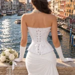 Corset blanc fleuri à fermeture zippée (vue de dos) Corset blanc fleuri à fermeture zippée