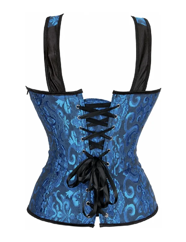 Corset bleu confortable à bretelles et lacets noirs (2) Corset bleu confortable à bretelles et lacets noirs
