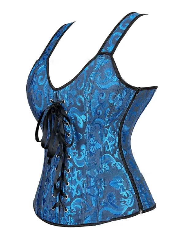 Corset bleu confortable à bretelles et lacets noirs (3) Corset bleu confortable à bretelles et lacets noirs