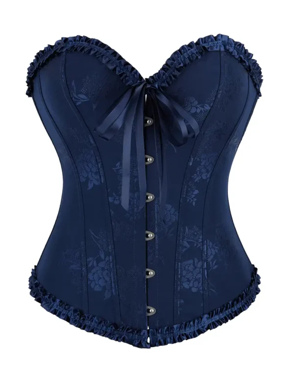 Corset bleu nuit élégant en jacquard fleuri