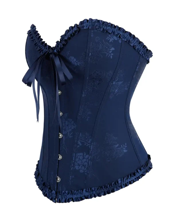 Corset bleu nuit élégant en jacquard fleuri