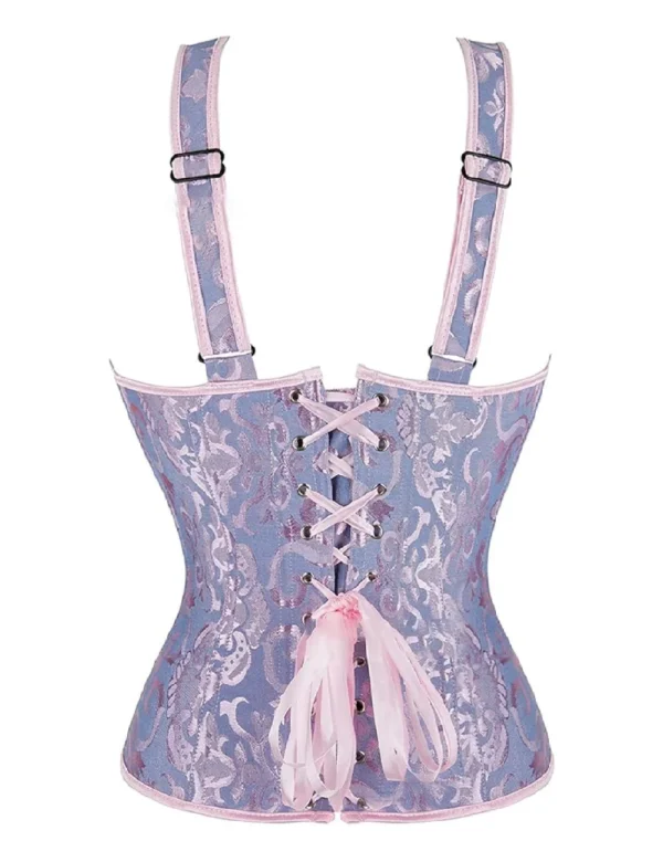 Corset bleu poudré et rose à motifs baroques (2) Corset bleu poudré et rose à motifs baroques