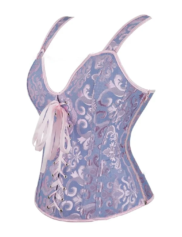 Corset bleu poudré et rose à motifs baroques (3) Corset bleu poudré et rose à motifs baroques