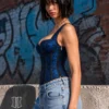 Corset bleu royal et noir à bretelles réglables