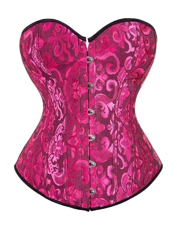 Corset burlesque brocart rose et noir