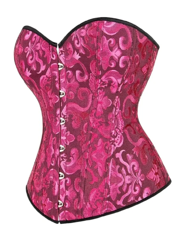 Corset burlesque brocart rose et noir