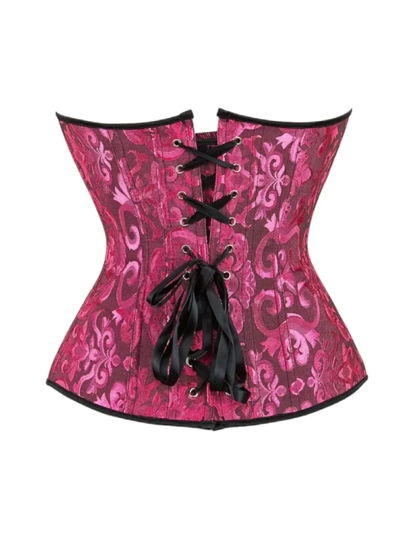 Corset burlesque brocart rose et noir