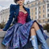 Corset burlesque brocart rose et noir