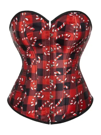 Corset bustier de Noël à carreaux et sucres d’orge (1) Corset bustier de Noël à carreaux et sucres d’orge