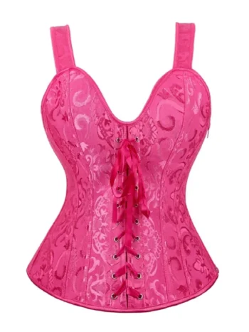 Corset bustier rose à lacets et bretelles larges (1) Corset bustier rose à lacets et bretelles larges