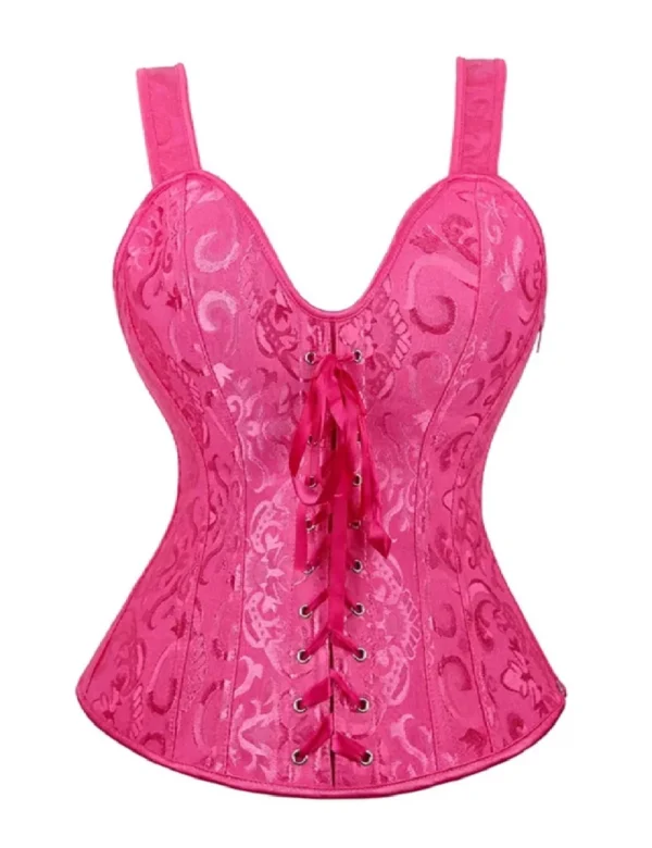 Corset bustier rose à lacets et bretelles larges