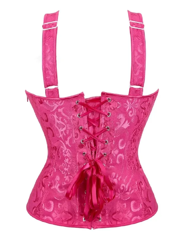 Corset bustier rose à lacets et bretelles larges