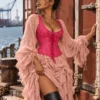 Corset bustier rose à lacets et bretelles larges