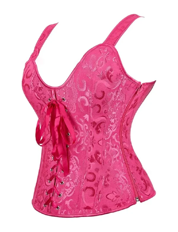 Corset bustier rose à lacets et bretelles larges