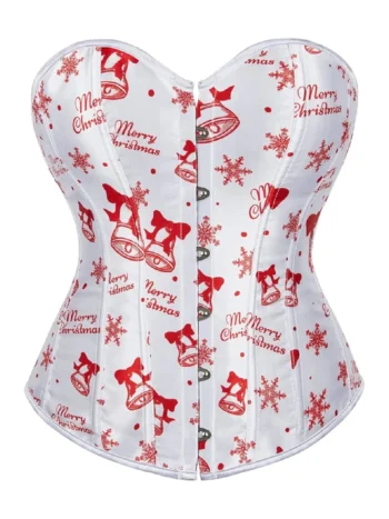 Corset de Noël blanc à motifs Merry Christmas (1) Corset de Noël blanc à motifs Merry Christmas