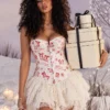 Corset de Noël blanc à motifs Merry Christmas
