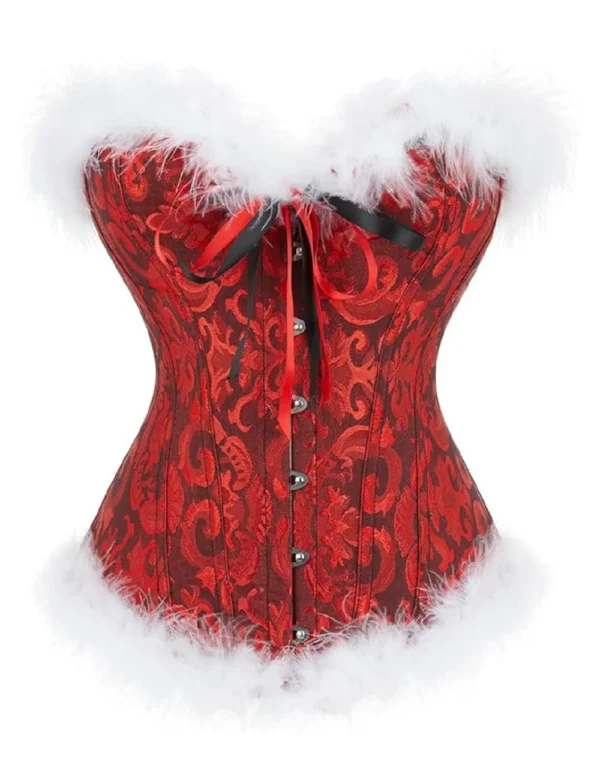 Corset de Noël rouge à fourrure blanche (1) Corset de Noël rouge à fourrure blanche