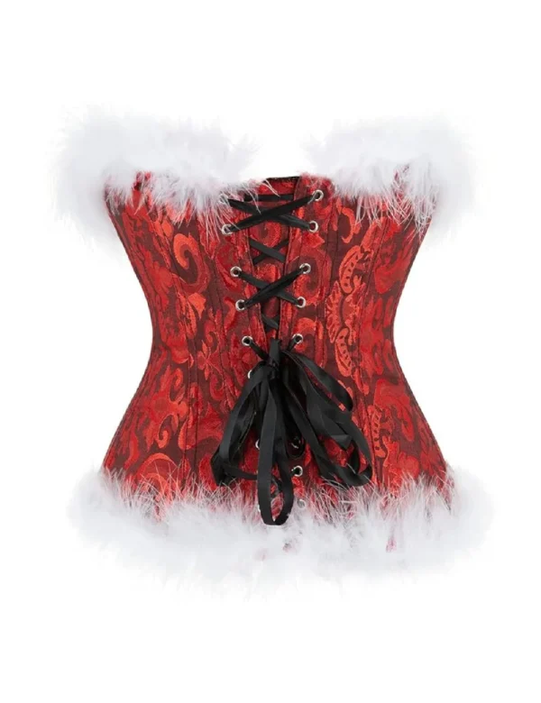 Corset de Noël rouge à fourrure blanche (2) Corset de Noël rouge à fourrure blanche