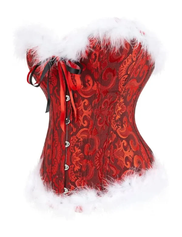 Corset de Noël rouge à fourrure blanche (3) Corset de Noël rouge à fourrure blanche