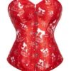 Corset de Noël rouge satiné à motifs cloches (1) Corset de Noël rouge satiné à motifs cloches