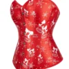 Corset de Noël rouge satiné à motifs cloches (2) Corset de Noël rouge satiné à motifs cloches