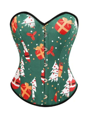 Corset de Noël vert à motifs Père Noël et cadeaux (1) Corset de Noël vert à motifs Père Noël et cadeaux