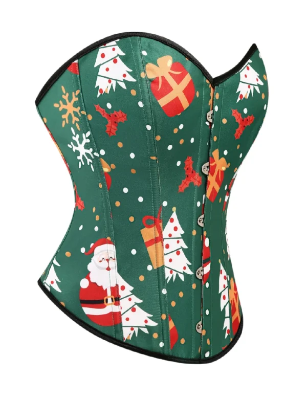 Corset de Noël vert à motifs Père Noël et cadeaux (2) Corset de Noël vert à motifs Père Noël et cadeaux