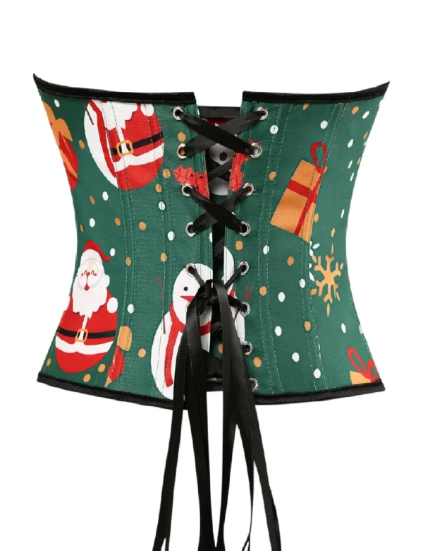 Corset de Noël vert à motifs Père Noël et cadeaux (3) Corset de Noël vert à motifs Père Noël et cadeaux