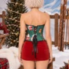 Corset de Noël vert à motifs Père Noël et cadeaux (vue de dos) Corset de Noël vert à motifs Père Noël et cadeaux