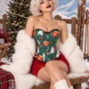 Corset de Noël vert à motifs Père Noël et cadeaux (vue position assis) Corset de Noël vert à motifs Père Noël et cadeaux