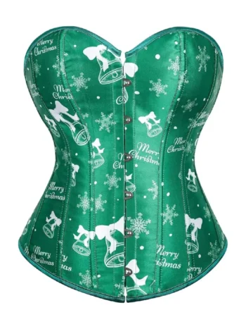 Corset de Noël vert sapin à motifs cloches (1) Corset de Noël vert sapin à motifs cloches