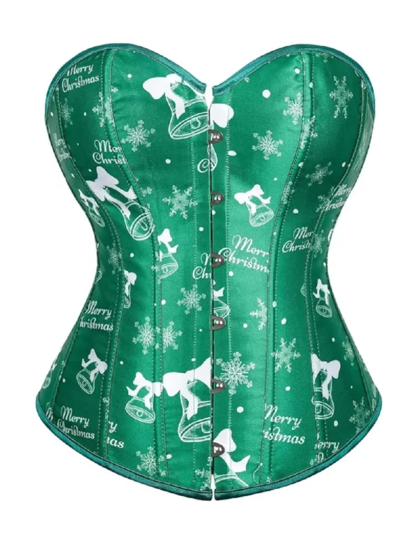 Corset de Noël vert sapin à motifs cloches (1) Corset de Noël vert sapin à motifs cloches