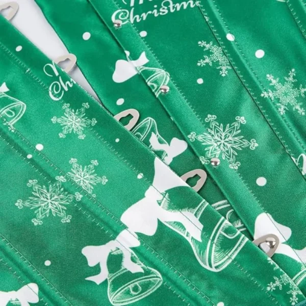 Corset de Noël vert sapin à motifs cloches (2) Corset de Noël vert sapin à motifs cloches
