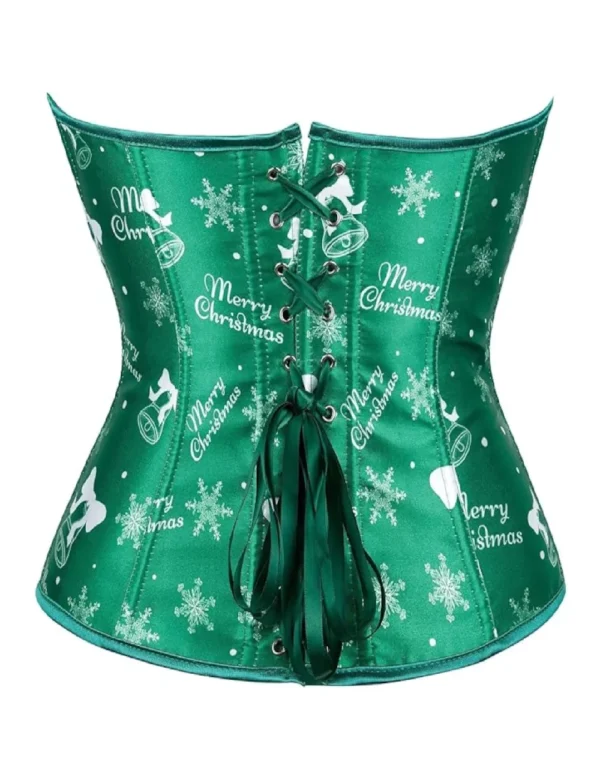 Corset de Noël vert sapin à motifs cloches (3) Corset de Noël vert sapin à motifs cloches