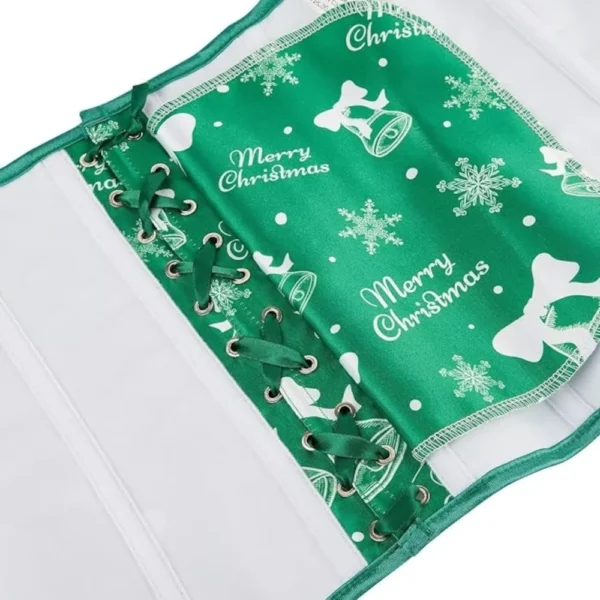 Corset de Noël vert sapin à motifs cloches (4) Corset de Noël vert sapin à motifs cloches