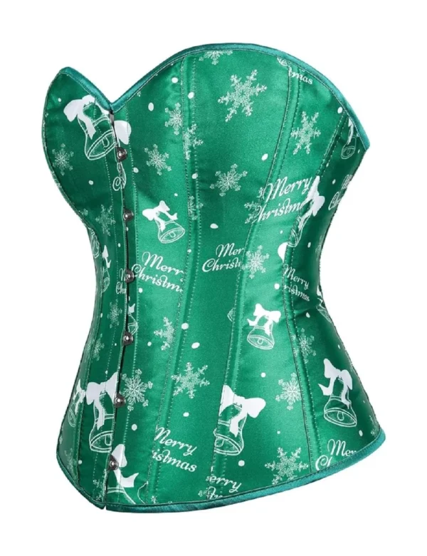 Corset de Noël vert sapin à motifs cloches (5) Corset de Noël vert sapin à motifs cloches