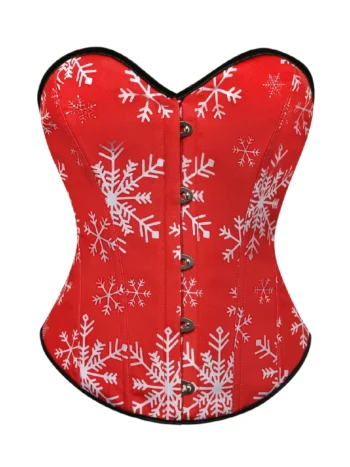 Corset de noël rouge motifs flocons (1) Corset de Noël rouge à motifs flocons de neige