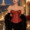 Corset de soirée rouge et noir (vue de face) Corset de soirée rouge et noir