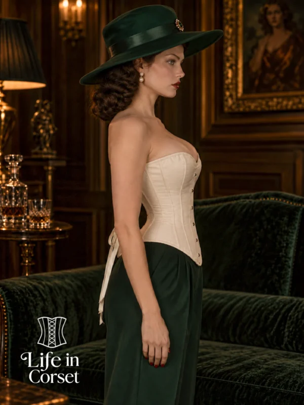 Corset en satin blanc crème (profil) Corset en satin blanc crème