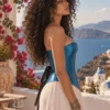 Corset en satin bleu canard (profil) Corset en satin bleu canard