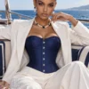 Corset en satin bleu nuit