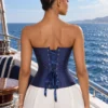 Corset en satin bleu nuit