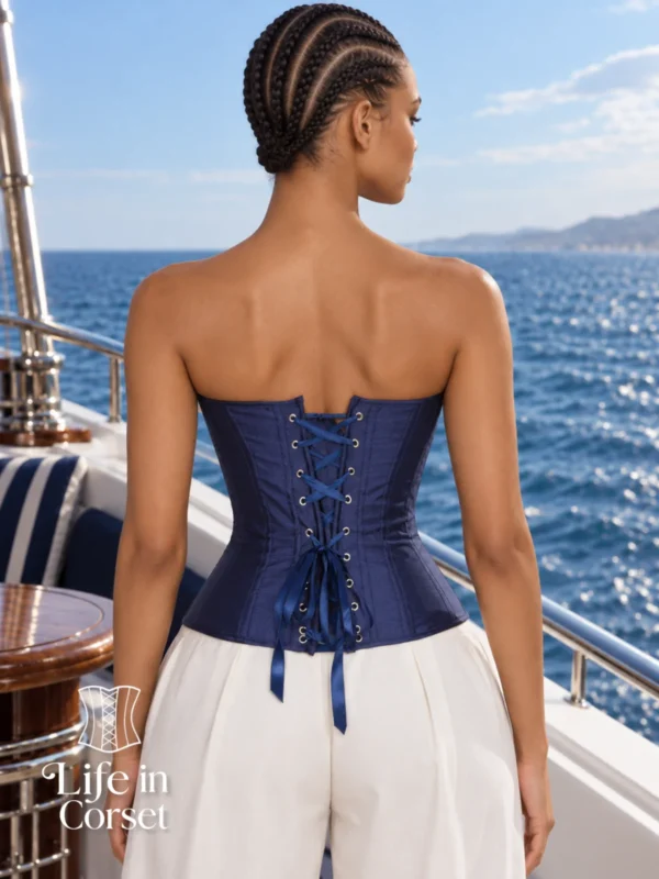 Corset en satin bleu nuit