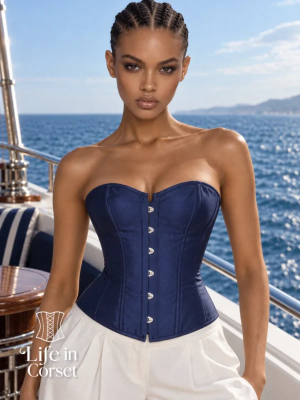 Corset en satin bleu nuit