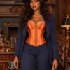 Corset en satin cuivre (vue de face) Corset en satin cuivre